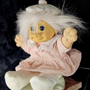 Adorable Pink and White VTG RUSS TROLL Plush Doll